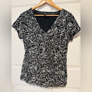 Style & Co. Black and White Fitted Blouse with V-Neck